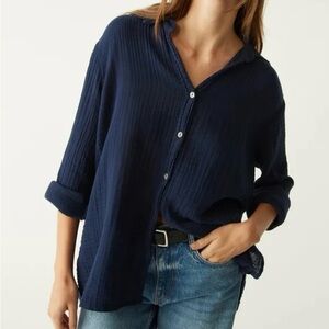 Michael Stars Navy Ribbed Button-Down Shirt